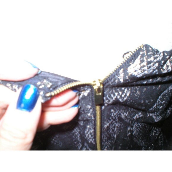 New Express $118 Womens Strapless Metallic Gold Black Snake Fit Flare Dress 8 - Picture 7 of 12